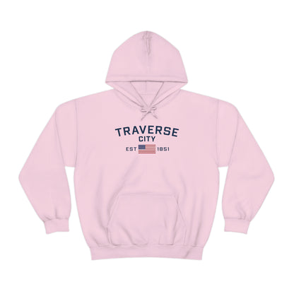 'Traverse City EST 1851' Hoodie (w/USA Flag Outline) | Unisex Standard