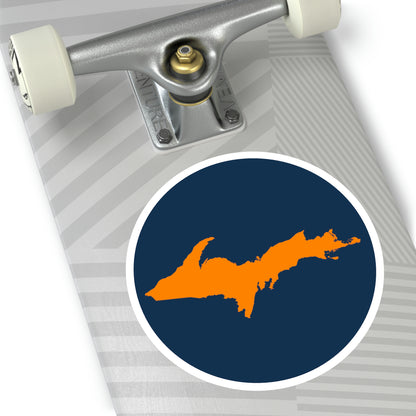 Michigan Upper Peninsula Round Stickers (Navy w/ Orange UP Outline) | Indoor\Outdoor