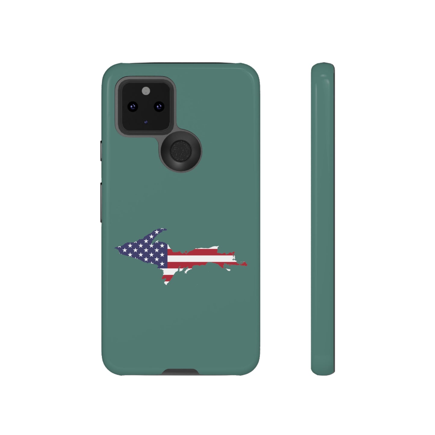 Michigan Upper Peninsula Tough Phone Case (Copper Green w/ UP USA Flag Outline) | Samsung & Pixel Android