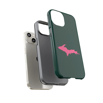 Michigan Upper Peninsula Tough Phone Case (Green w/ Pink UP Outline) | Apple iPhone