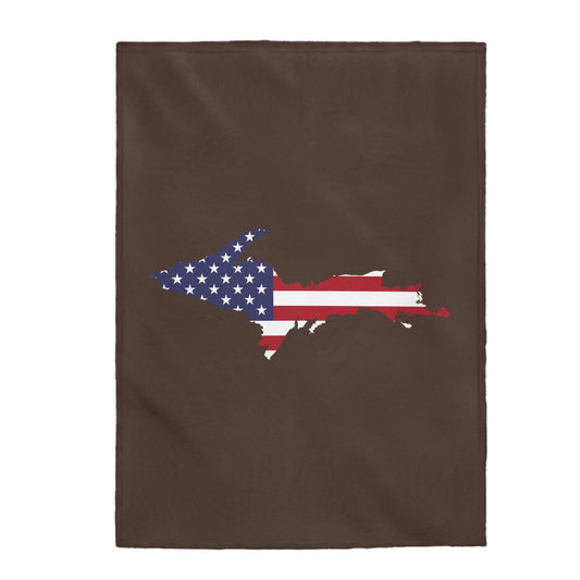 Michigan Upper Peninsula Plush Blanket (w/ UP USA Flag Outline) | Hickory Color