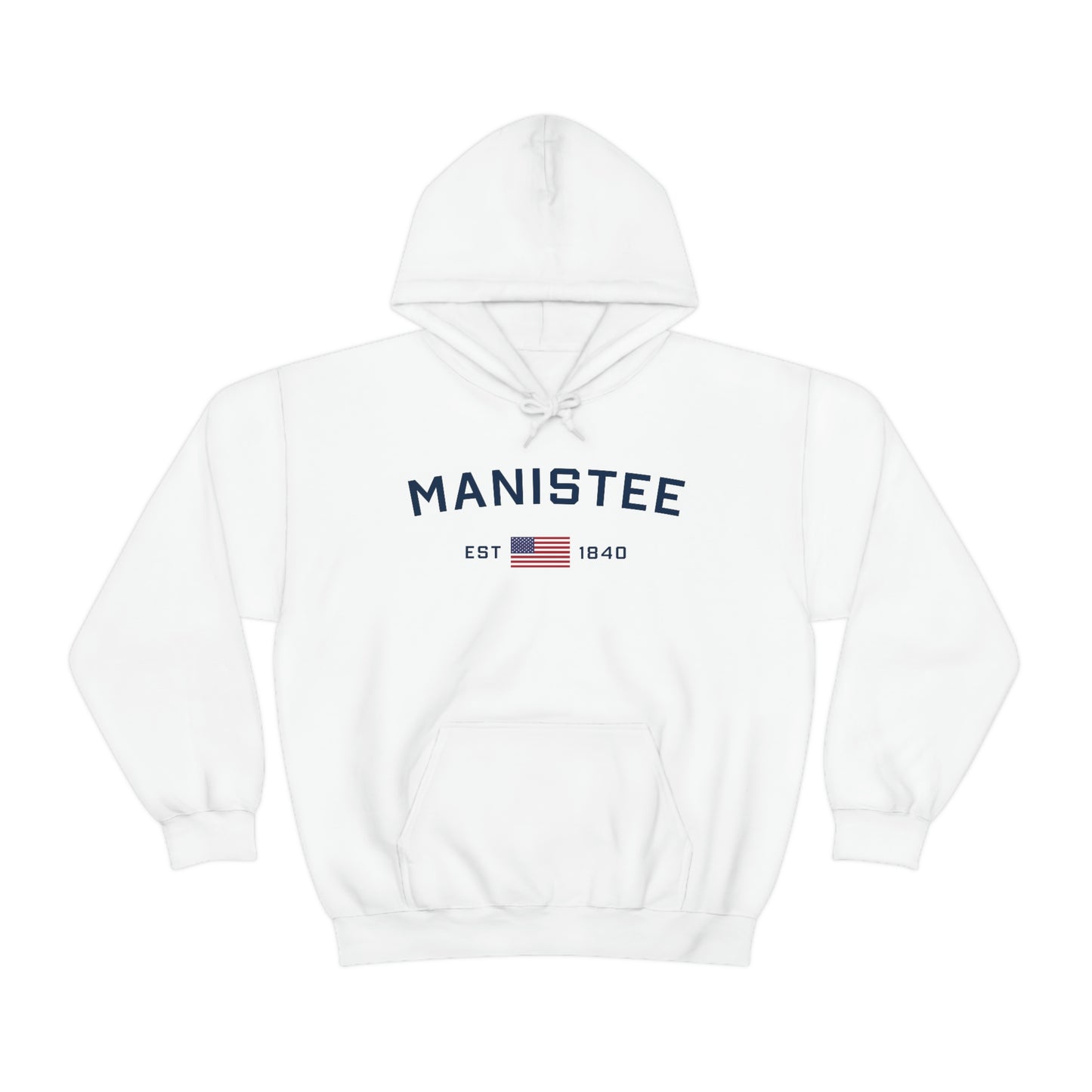 'Manistee EST 1840' Hoodie (w/USA Flag Outline) | Unisex Standard