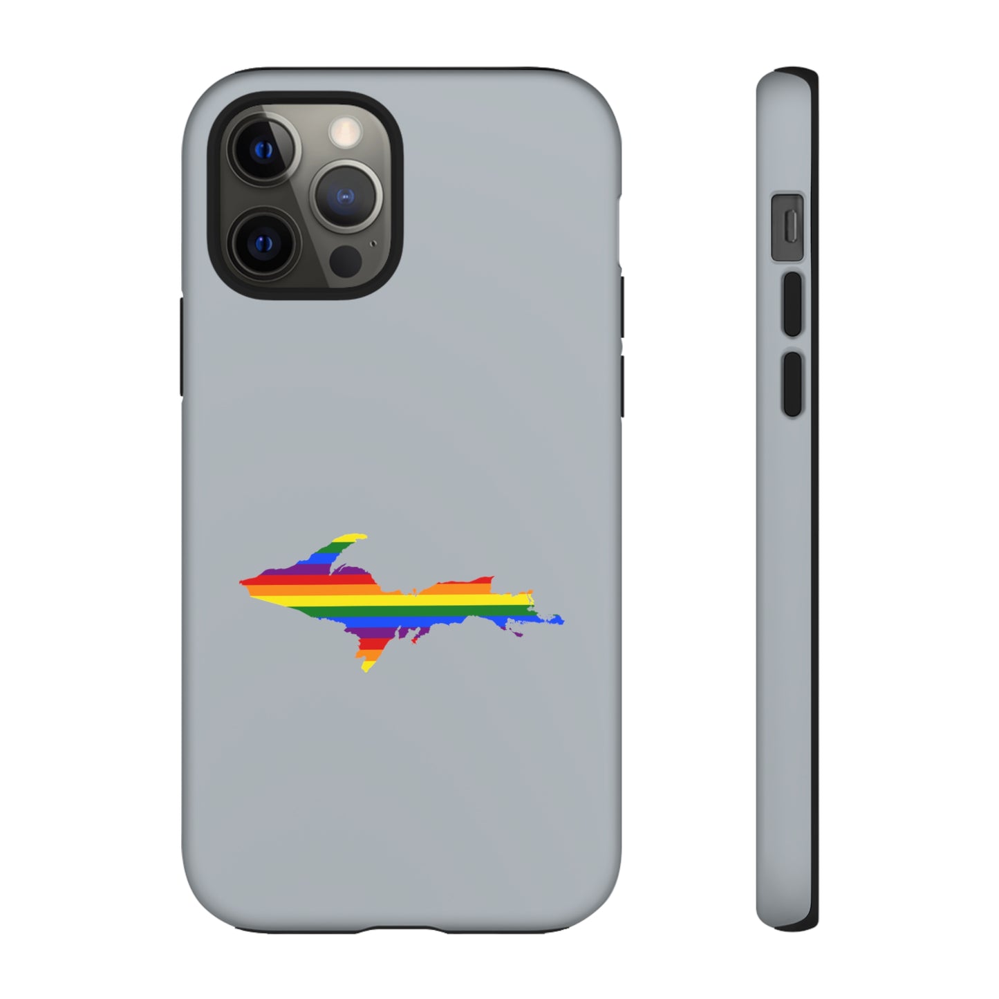 Michigan Upper Peninsula Tough Phone Case (Silver w/ UP Pride Flag Outline) | Apple iPhone