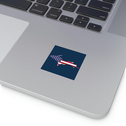 Michigan Upper Peninsula Square Sticker (Navyw/ UP USA Flag Outline) | Indoor/Outdoor