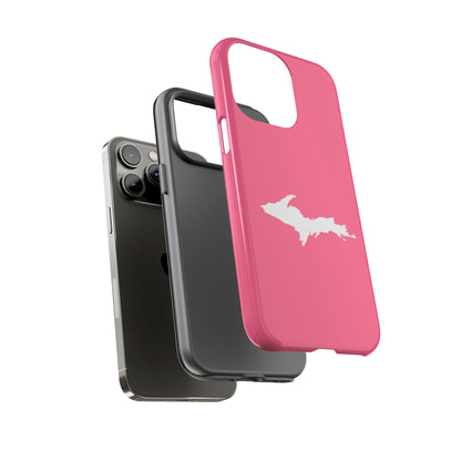 Michigan Upper Peninsula Tough Phone Case (Rhodochrosite Pink w/ UP Outline) | Apple iPhone