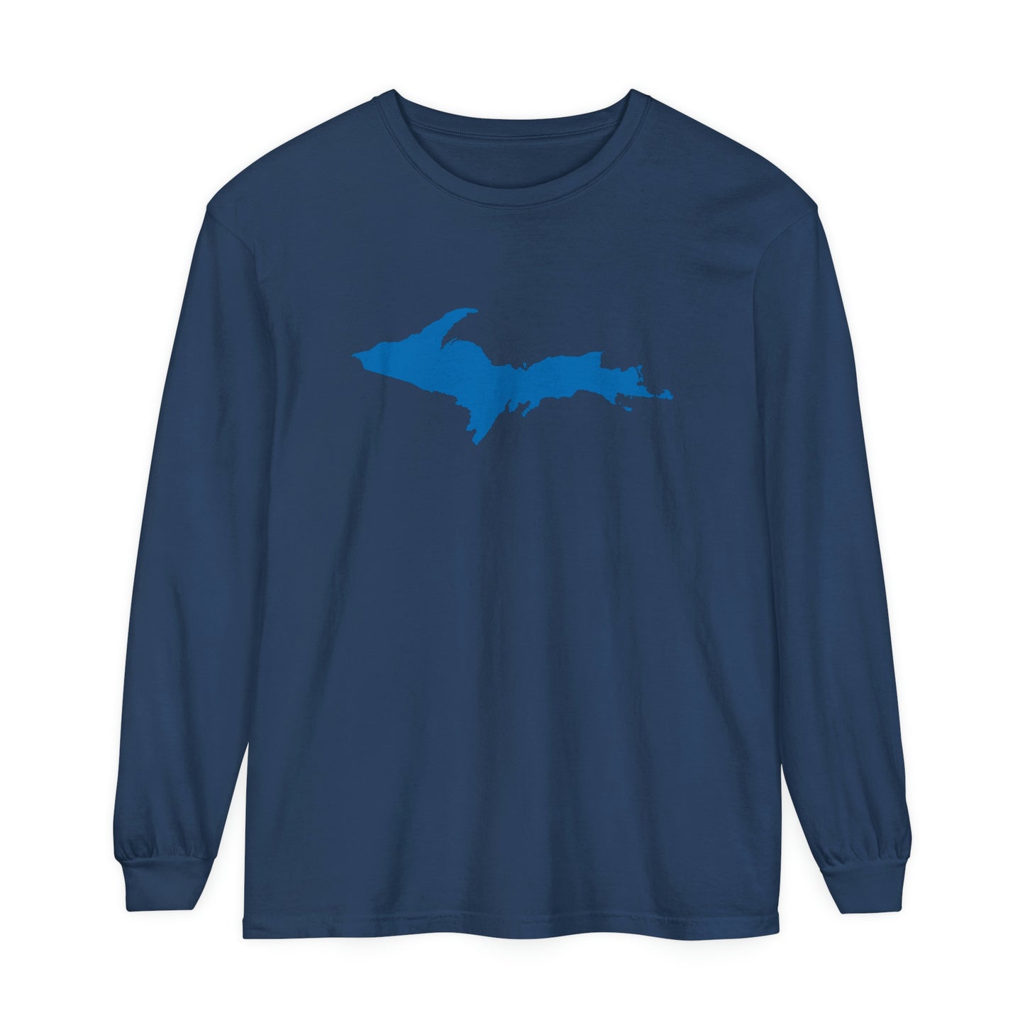 Michigan Upper Peninsula Garment-Dyed T-Shirt (w/ Azure UP Outline) | Unisex Long Sleeve