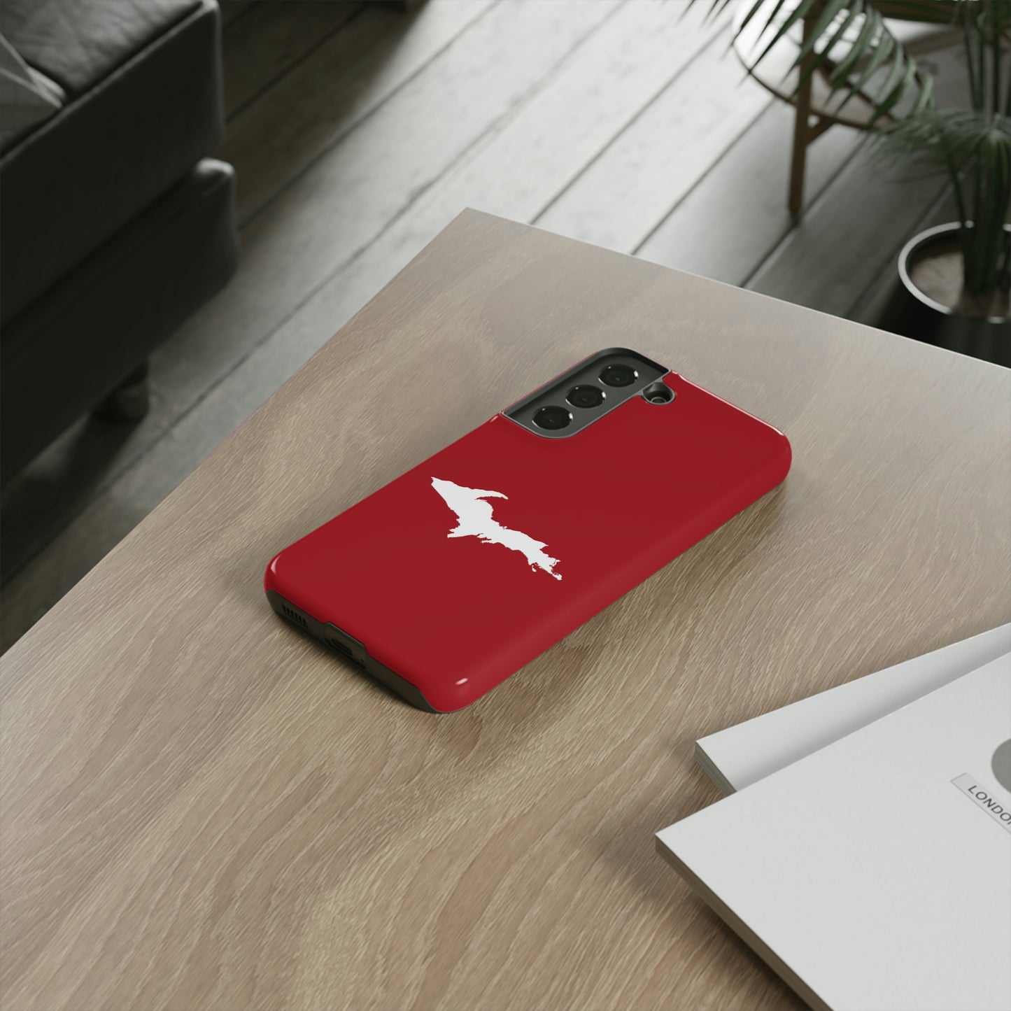 Michigan Upper Peninsula Tough Phone Case (Thimbleberry Red w/ UP Outline) | Samsung & Pixel Android