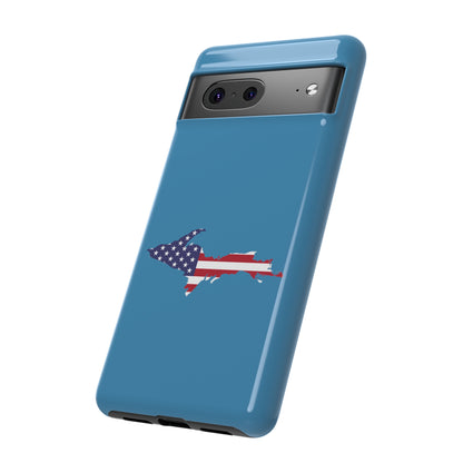 Michigan Upper Peninsula Tough Phone Case (Lake Michigan Blue w/ UP USA Flag Outline) | Samsung & Pixel Android