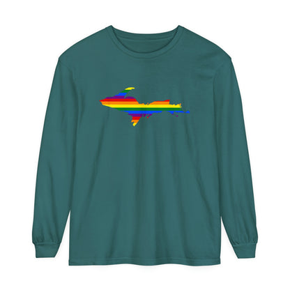 Michigan Upper Peninsula Garment-Dyed T-Shirt (w/ UP Pride Flag Outline) | Unisex Long Sleeve