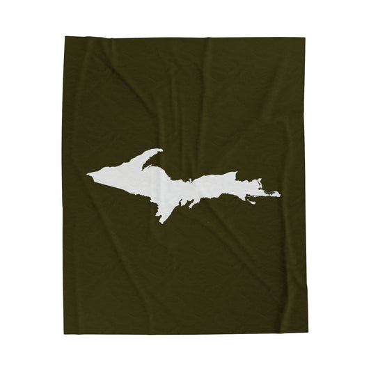 Michigan Upper Peninsula Plush Blanket (w/ UP Outline) | Military Green