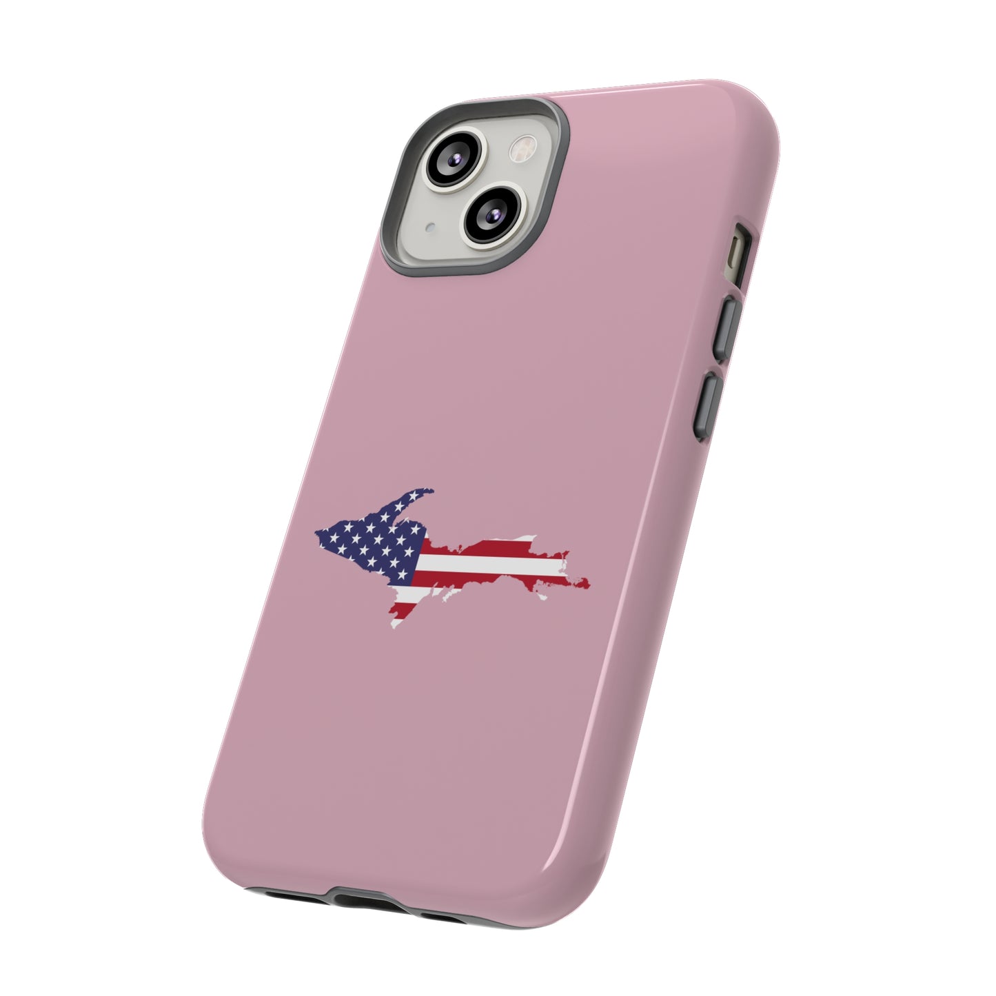 Michigan Upper Peninsula Tough Phone Case (Pink w/ UP USA Flag Outline) | Apple iPhone