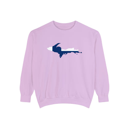 Michigan Upper Peninsula Sweatshirt (w/ UP Finland Flag Outline) | Unisex Garment Dyed