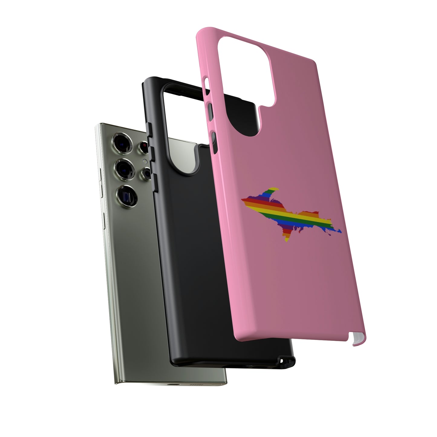 Michigan Upper Peninsula Tough Phone Case ('67 Caddie Pink w/ UP Pride Flag Outline) | Samsung & Pixel Android