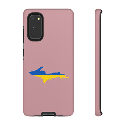 Michigan Upper Peninsula Tough Phone Case (Cherry Blossom Pink w/ UP Ukraine Flag Outline) | Samsung & Pixel Android