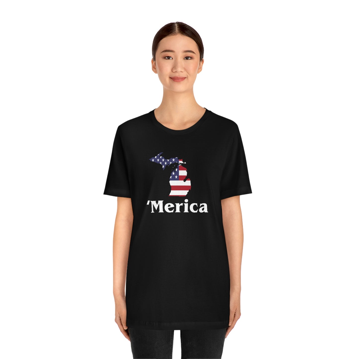 Michigan 'Merica' T-Shirt (1980s Font w/ MI USA Flag Outline) | Unisex Standard Fit