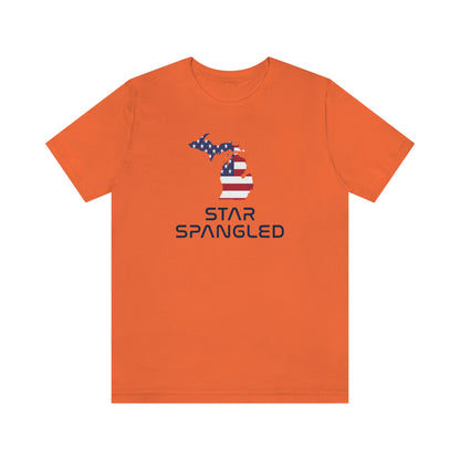 Michigan 'Star Spangled' T-Shirt (Space Agency Font w/ MI USA Flag Outline) | Unisex Standard Fit