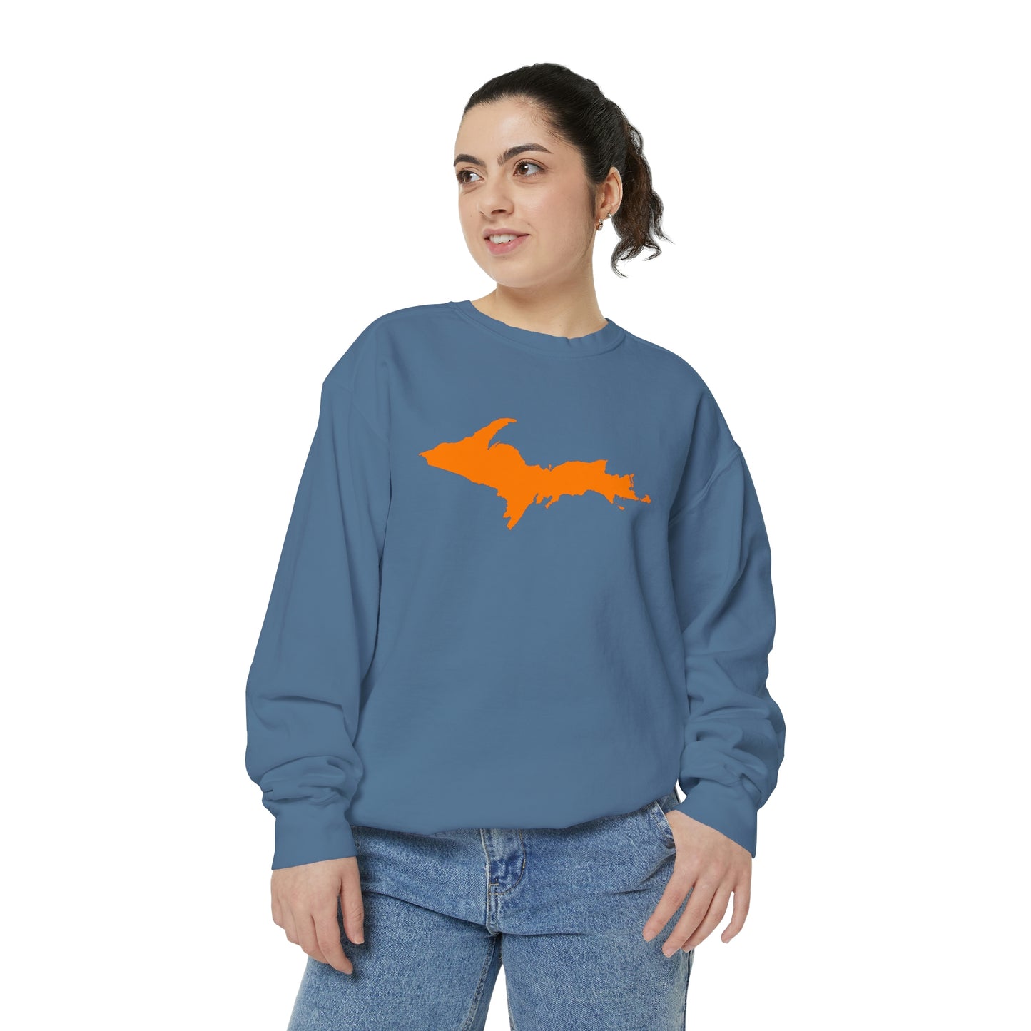 Michigan Upper Peninsula Sweatshirt (w/ Orange UP Outline) | Unisex Garment Dyed