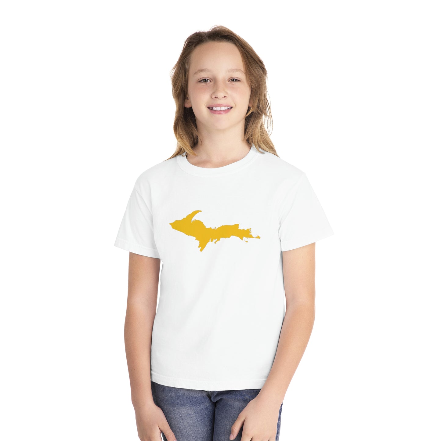 Michigan Upper Peninsula T-Shirt (w/ Gold UP Outline) | Youth Garment-Dyed