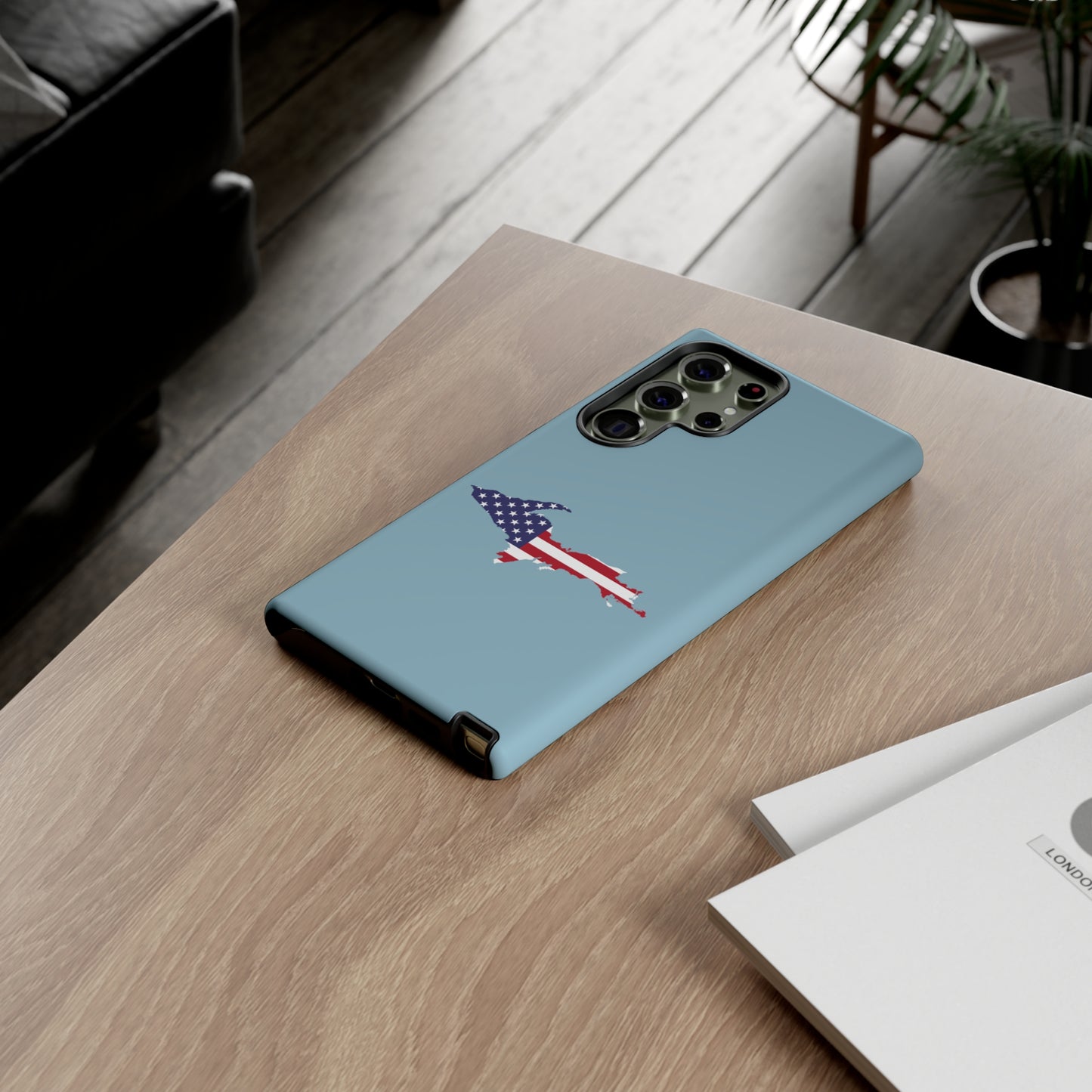 Michigan Upper Peninsula Tough Phone Case (Opal Blue w/ UP USA Flag Outline) | Samsung & Pixel Android