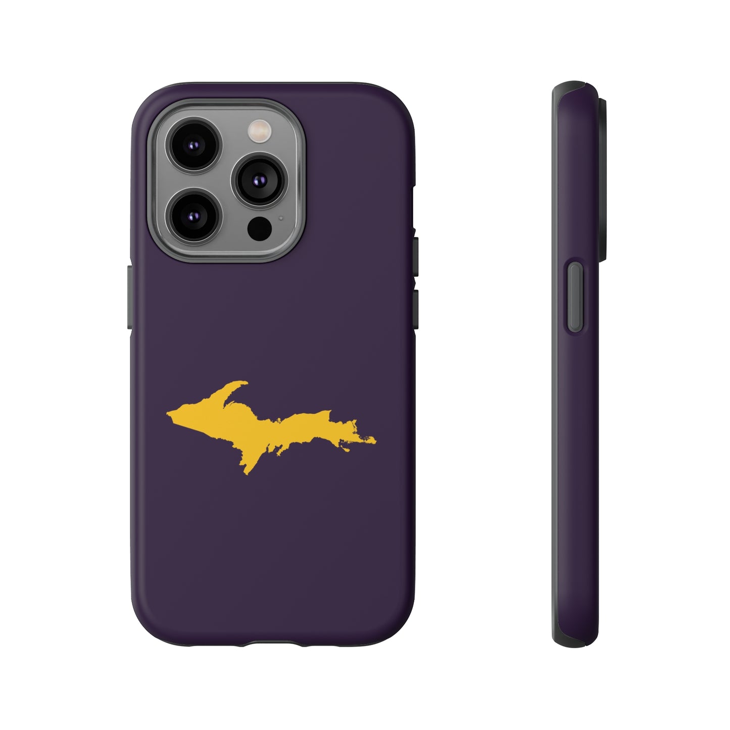 Michigan Upper Peninsula Tough Phone Case (Blackcurrant w/ Gold UP Outline) | Apple iPhone