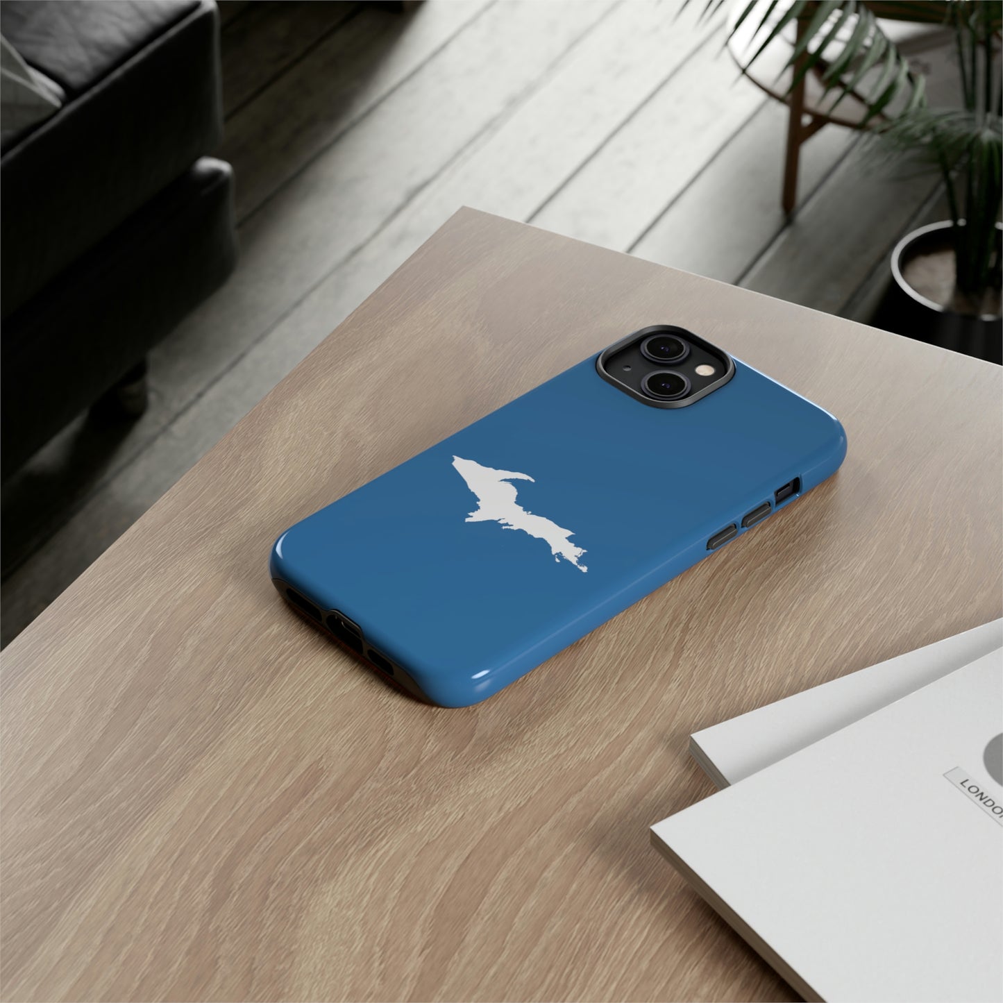 Michigan Upper Peninsula Tough Phone Case (Lake Superior Blue w/ UP Outline) | Apple iPhone