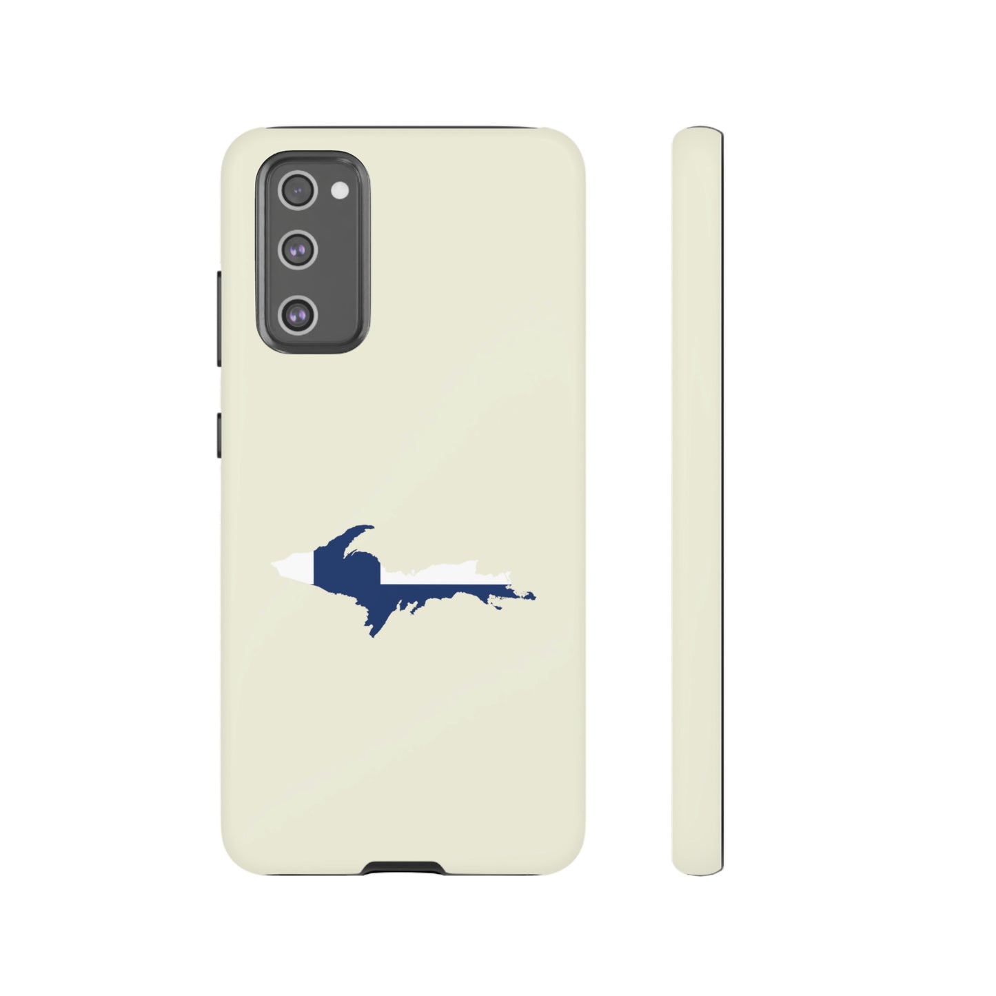 Michigan Upper Peninsula Tough Phone Case (Ivory Color w/ UP Finland Flag Outline) | Samsung & Pixel Android