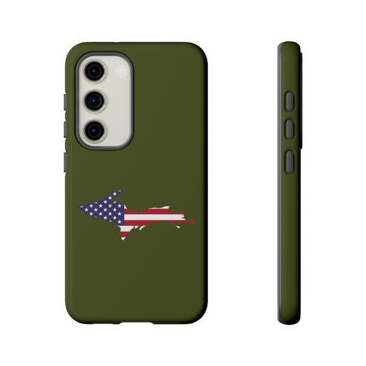 Michigan Upper Peninsula Tough Phone Case (Army Green w/ UP USA Flag Outline) | Samsung & Pixel Android