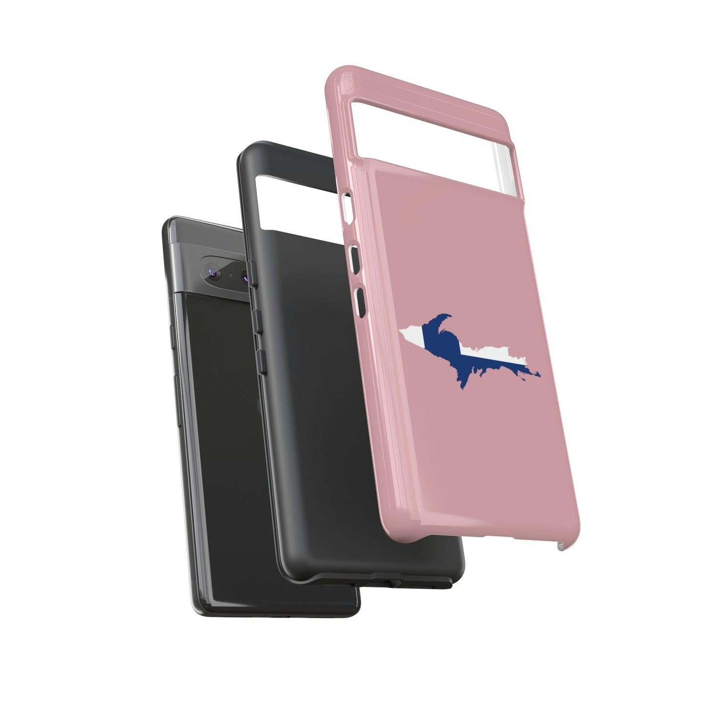 Michigan Upper Peninsula Tough Phone Case (Cherry Blossom Pink w/ UP Finland Flag Outline) | Samsung & Pixel Android