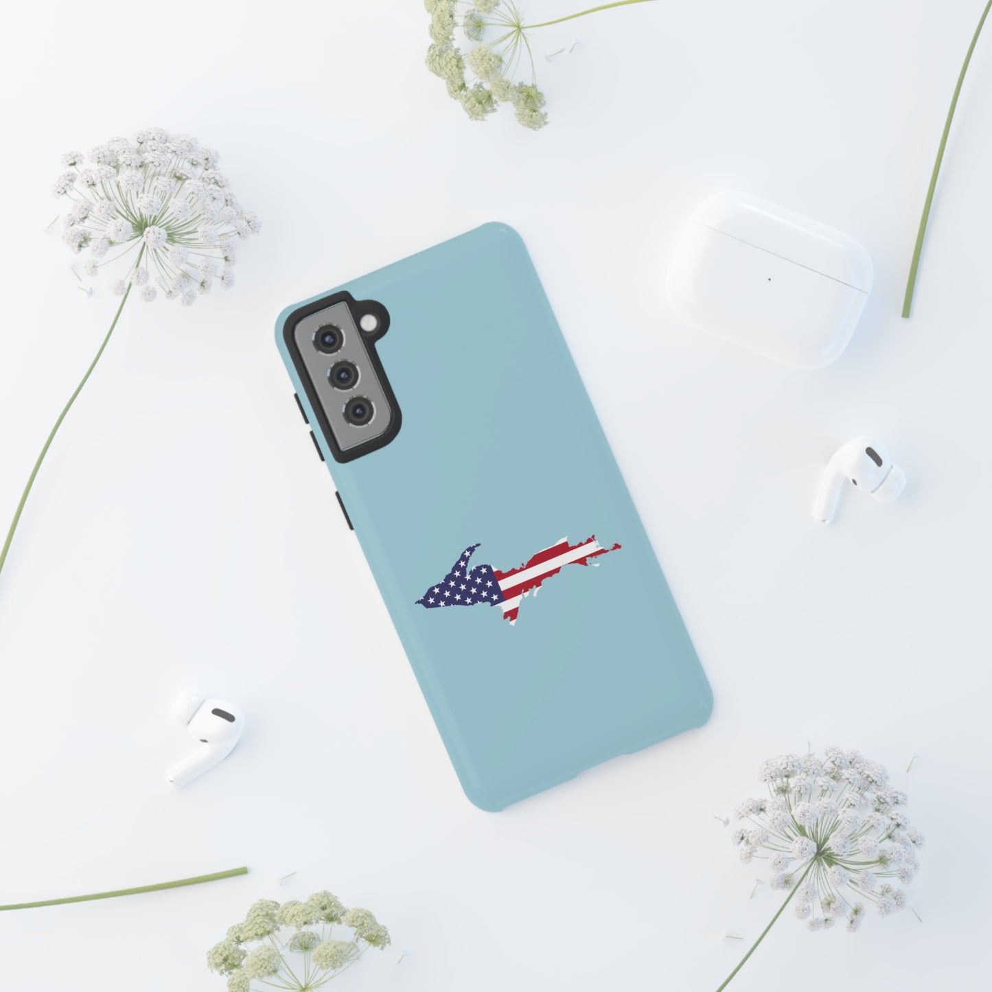 Michigan Upper Peninsula Tough Phone Case ('58 Caddie Blue w/ UP USA Flag Outline) | Samsung & Pixel Android