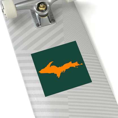 Michigan Upper Peninsula Square Sticker (Green w/ Orange UP Outline) | Indoor/Outdoor