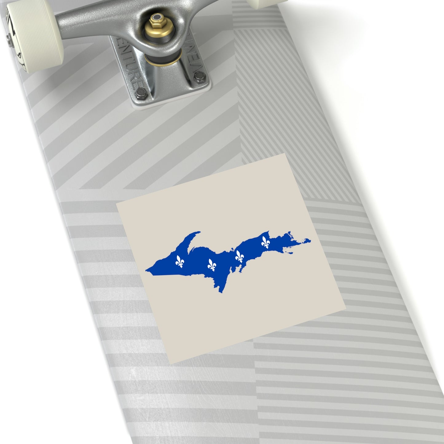 Michigan Upper Peninsula Square Sticker (Canvas Color w/ UP Quebec Flag Outline) | Indoor/Outdoor