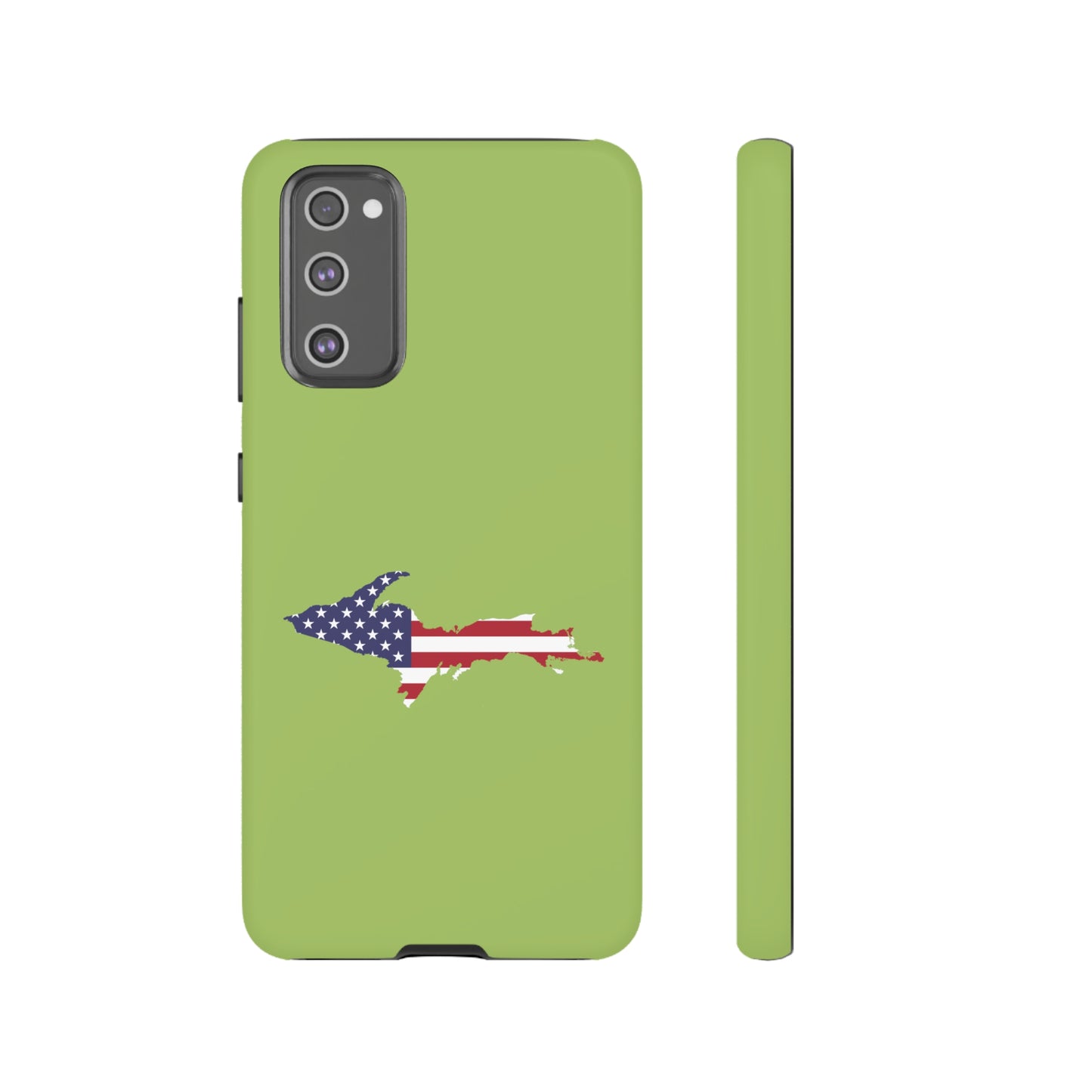 Michigan Upper Peninsula Tough Phone Case (Gooseberry Green w/ UP USA Flag Outline) | Samsung & Pixel Android