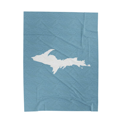 Michigan Upper Peninsula Plush Blanket (w/ UP Outline) | Opal Blue