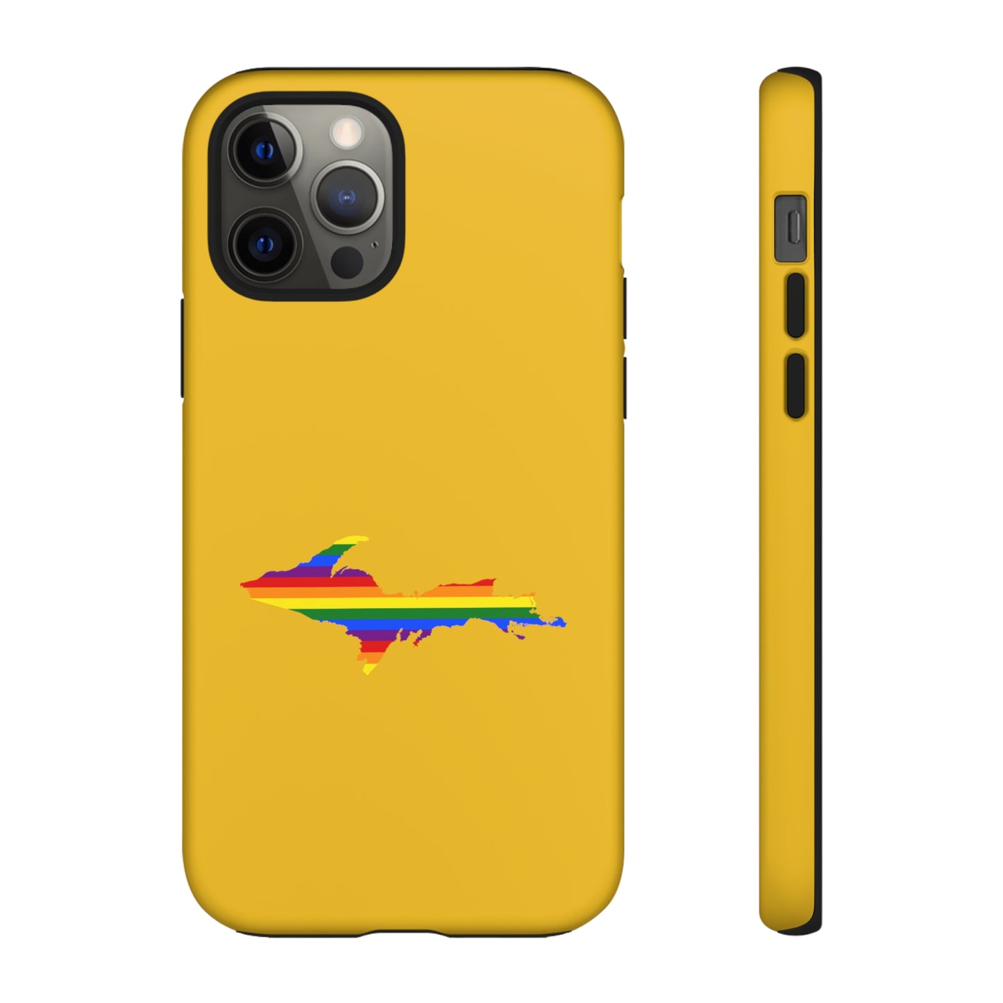 Michigan Upper Peninsula Tough Phone Case (Gold w/ UP Pride Flag Outline) | Apple iPhone