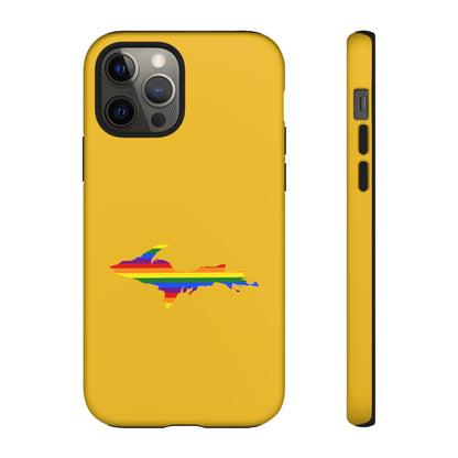 Michigan Upper Peninsula Tough Phone Case (Gold w/ UP Pride Flag Outline) | Apple iPhone