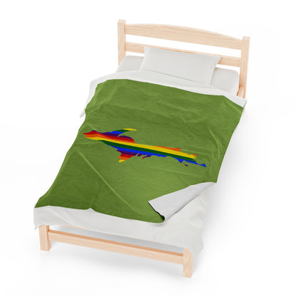 Michigan Upper Peninsula Plush Blanket (w/ UP Pride Flag Outline) | Gooseberry Green