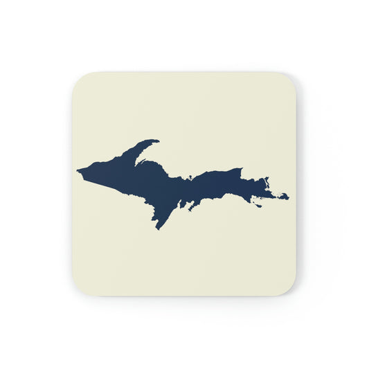 Michigan Upper Peninsula Coaster Set (Ivory Color w/ Navy UP Outline) | Corkwood - 4 pack