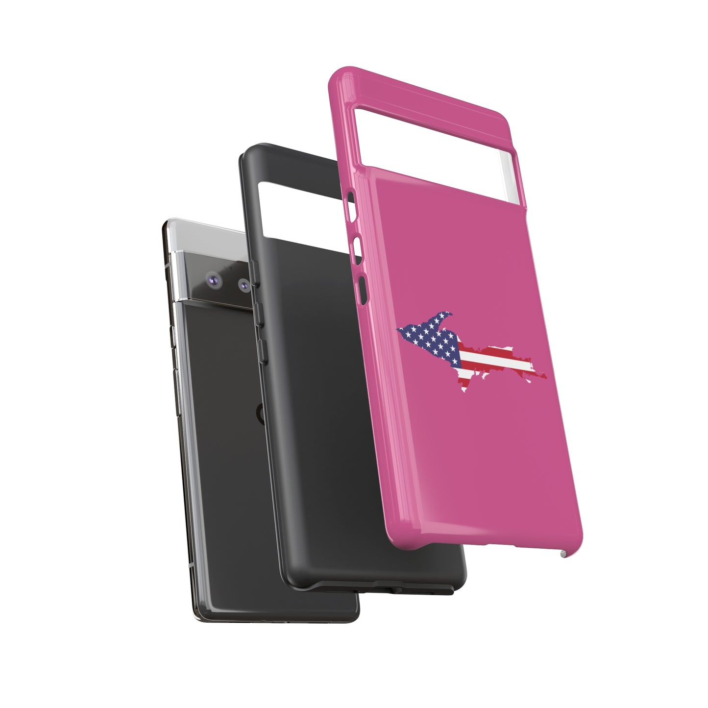 Michigan Upper Peninsula Tough Phone Case (Apple Blossom Pink w/ UP USA Flag Outline) | Samsung & Pixel Android