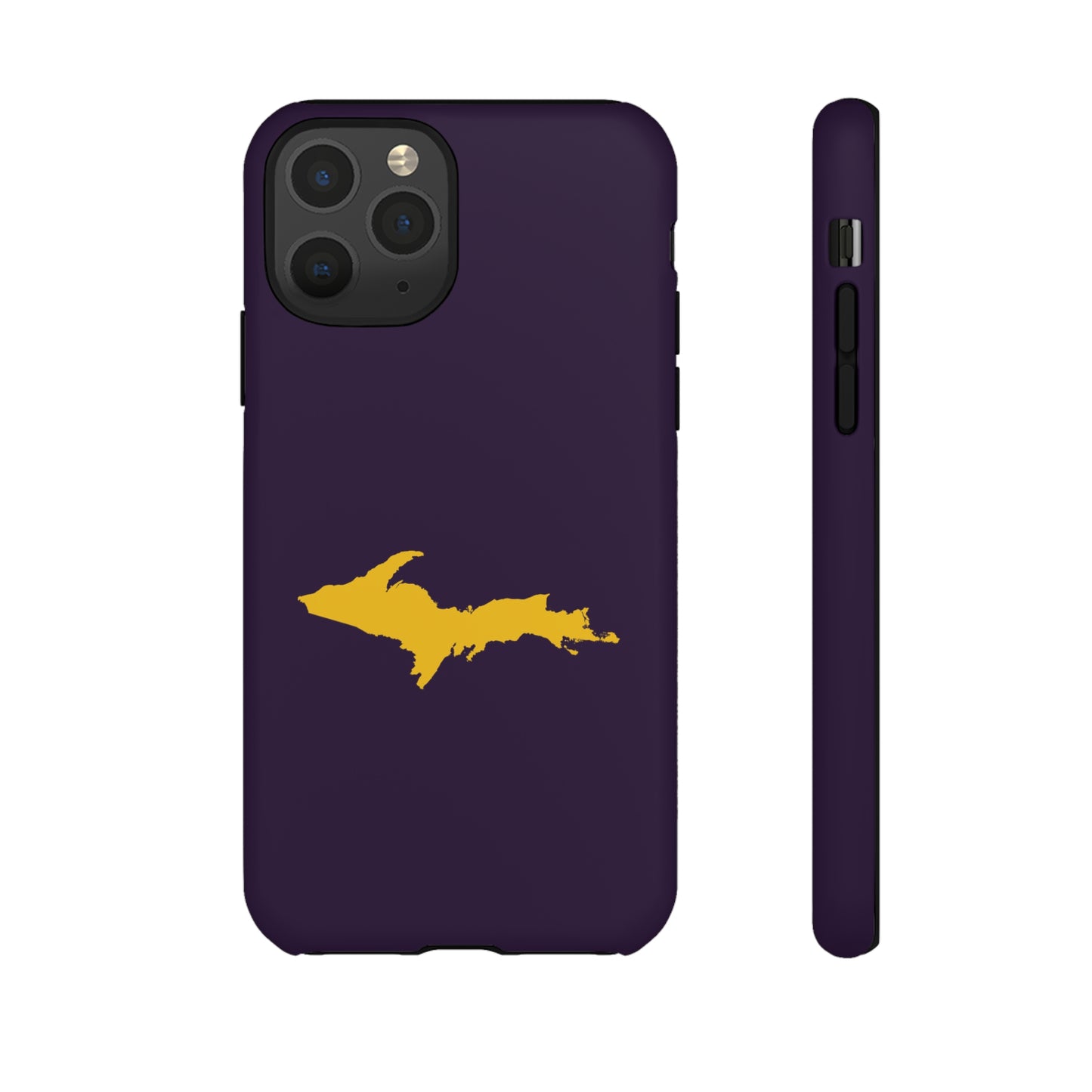 Michigan Upper Peninsula Tough Phone Case (Blackcurrant w/ Gold UP Outline) | Apple iPhone