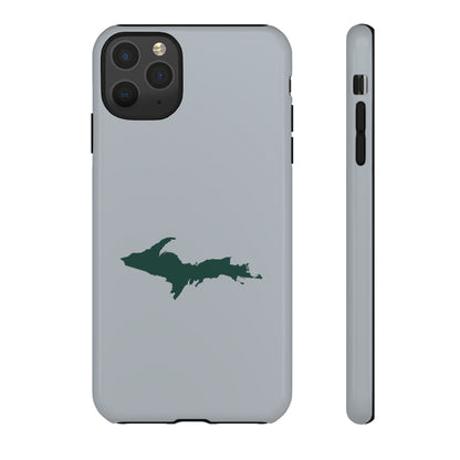 Michigan Upper Peninsula Tough Phone Case (Silver w/ Green UP Outline) | Apple iPhone