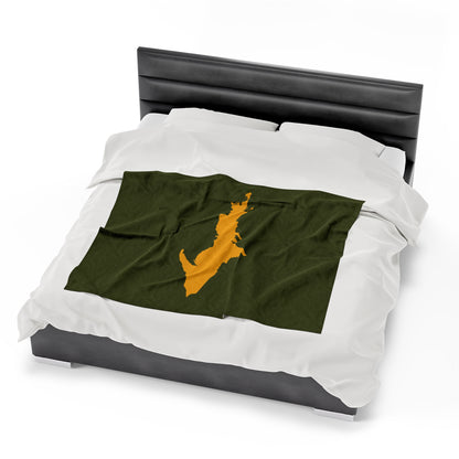 Michigan Upper Peninsula Plush Blanket (w/ Gold UP Outline) | Army Green