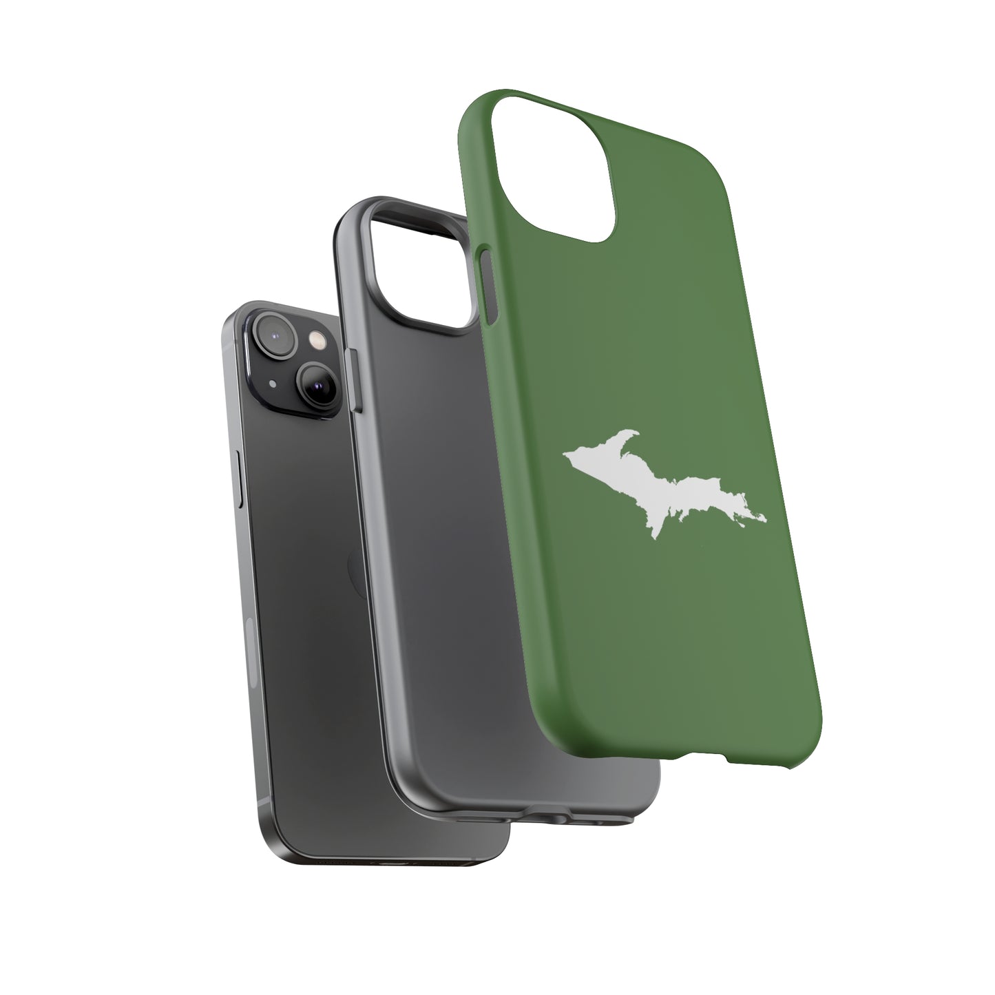 Michigan Upper Peninsula Tough Phone Case (Pine Green w/ UP Outline) | Apple iPhone