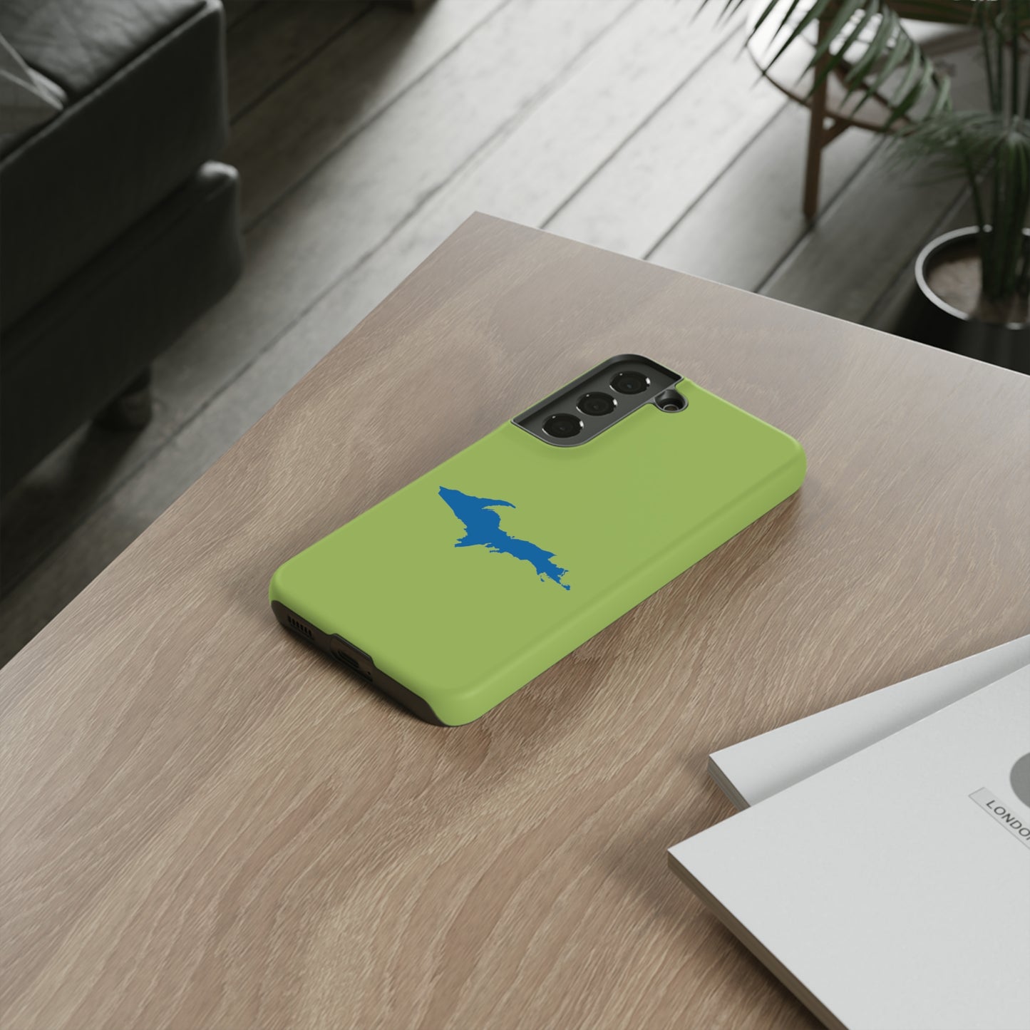 Michigan Upper Peninsula Tough Phone Case (Gooseberry Green w/ Azure UP Outline) | Samsung & Pixel Android