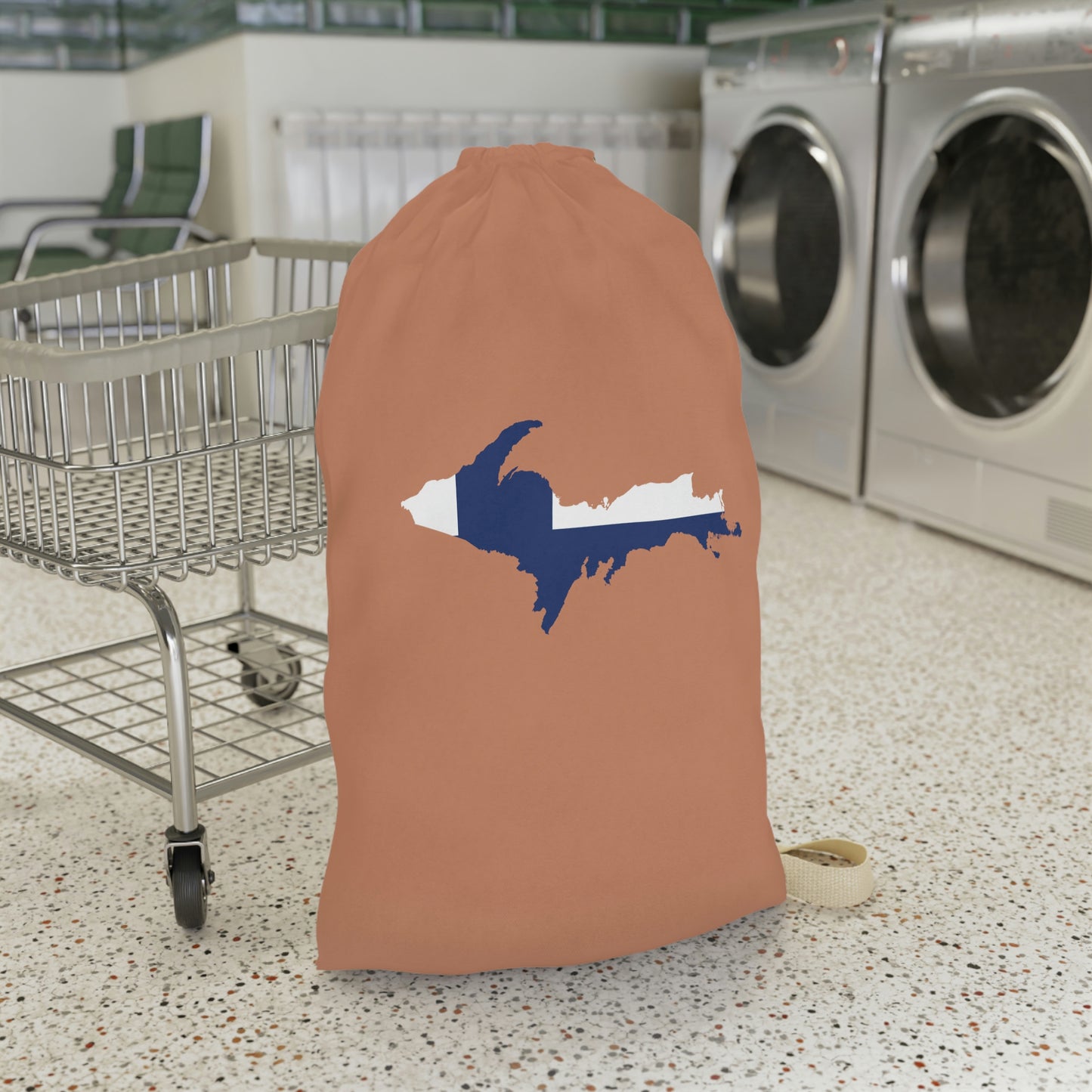 Michigan Upper Peninsula Laundry Bag (Copper Color w/ UP Finland Flag Outline)