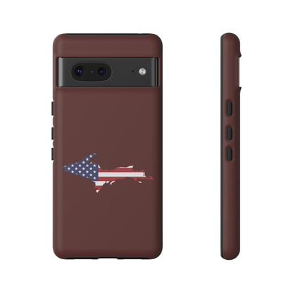 Michigan Upper Peninsula Tough Phone Case (Cherrywoold Color w/ UP USA Flag Outline) | Samsung & Pixel Android