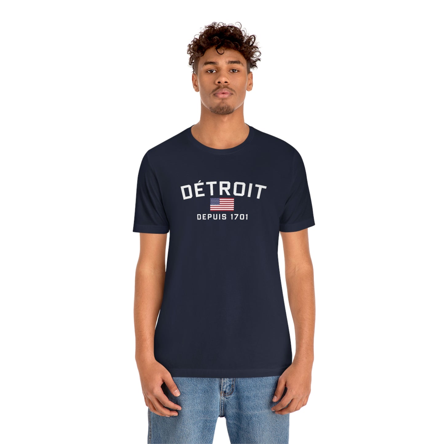 'Détroit Depuis 1701' T-Shirt (w/USA Flag Outline) | Unisex Standard Fit