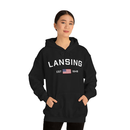 'Lansing EST 1848' Hoodie (w/USA Flag Outline) | Unisex Standard