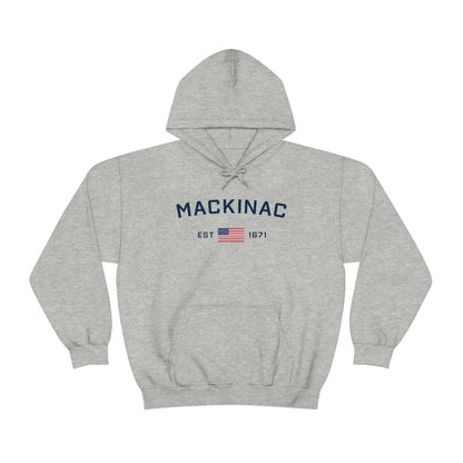 'Mackinac EST 1671' Hoodie (w/USA Flag Outline) | Unisex Standard