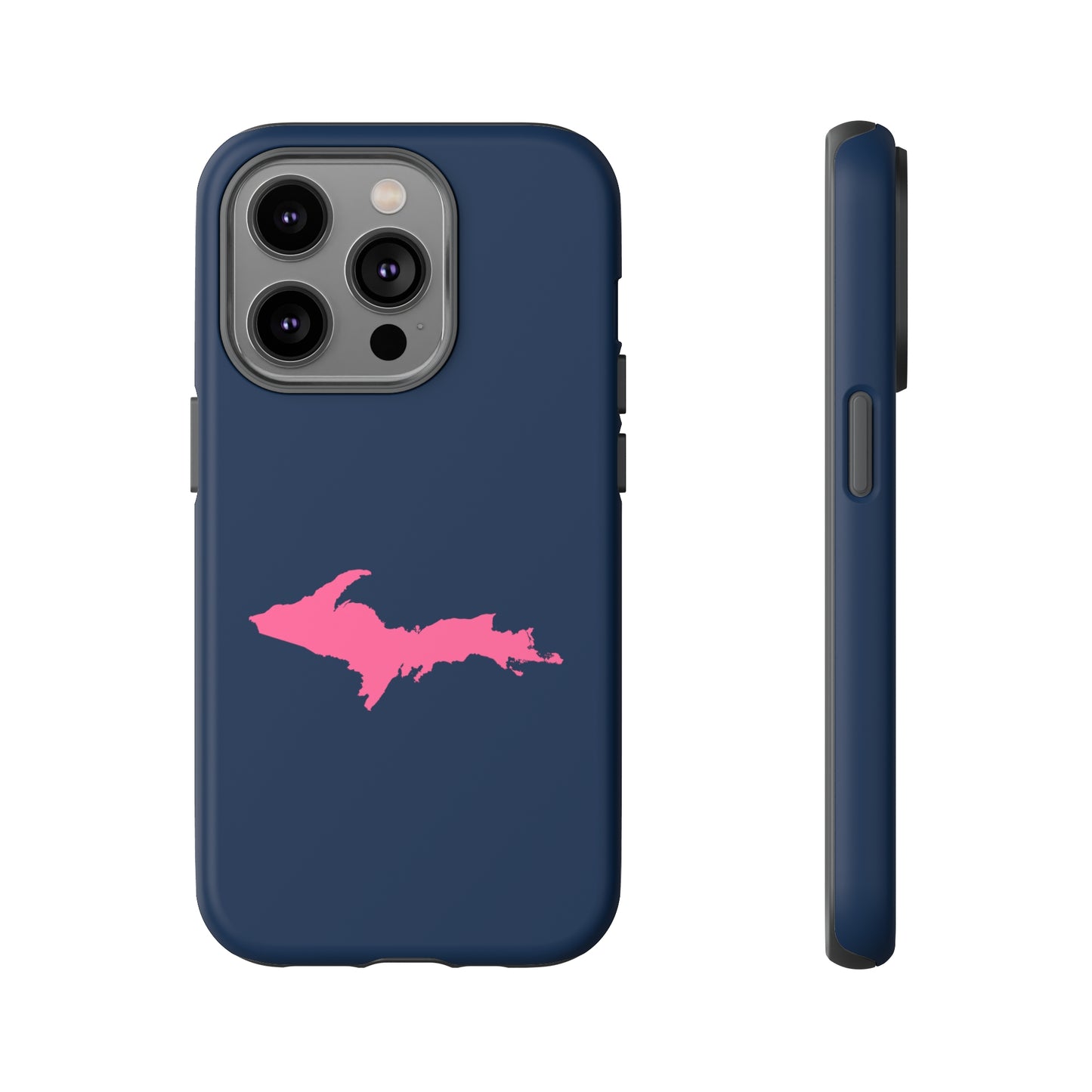 Michigan Upper Peninsula Tough Phone Case (Navy w/ Pink UP Outline) | Apple iPhone