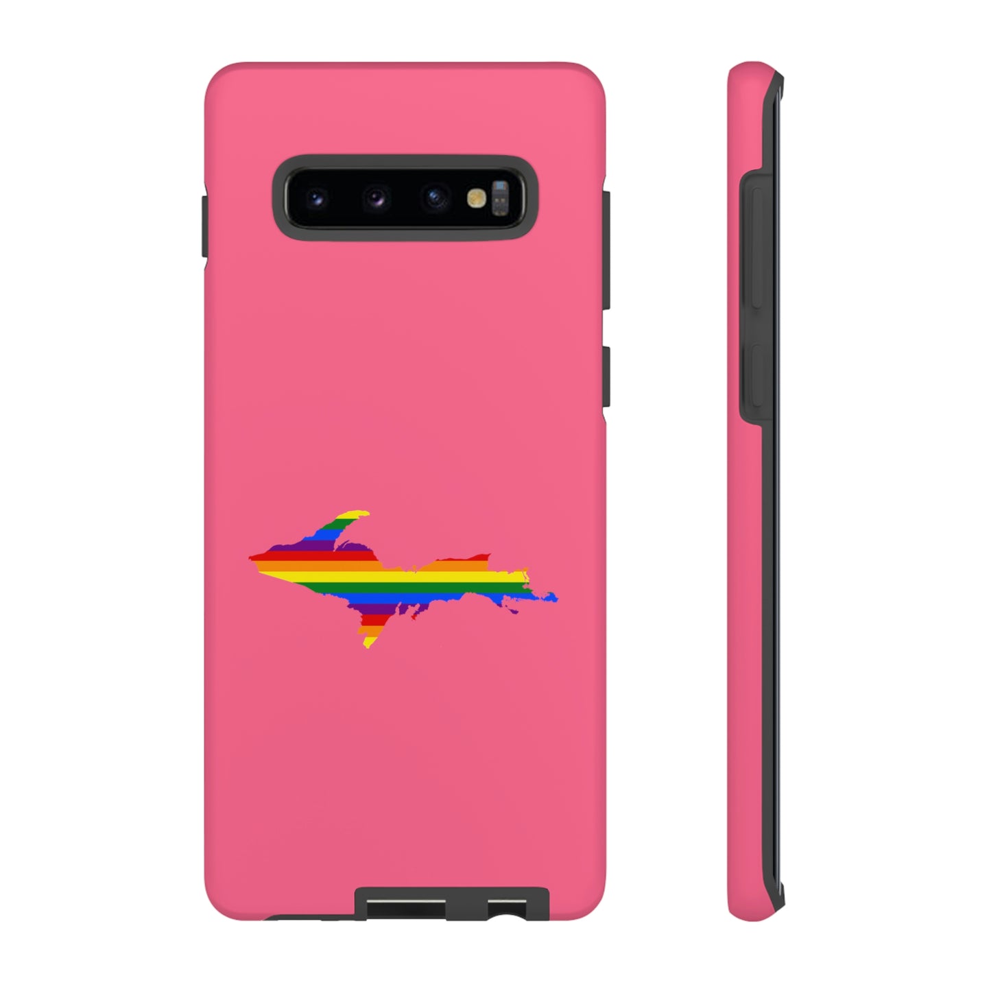 Michigan Upper Peninsula Tough Phone Case (Rhodochrosite Pink w/ UP Pride Flag Outline) | Samsung & Pixel Android